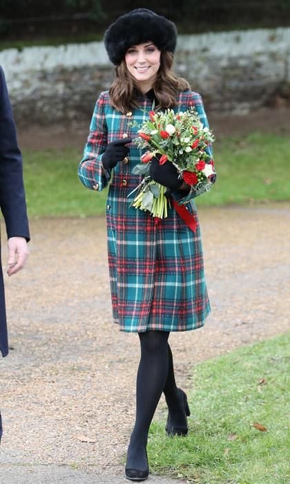 Kate Middleton with red, green and white coat