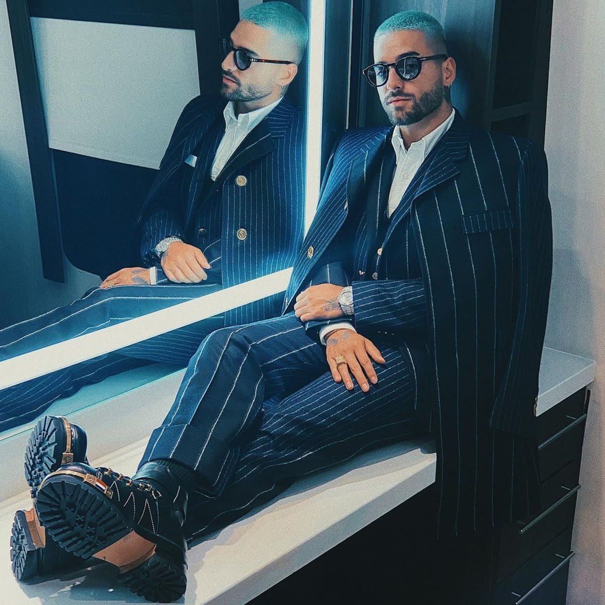 Maluma wears custom Thom Browne for the American Music Awards