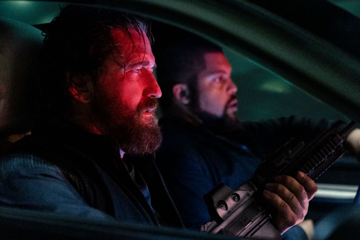 Gerard Butler as 'Big Nick' O'Brien and OâShea Jackson Jr. as Donnie Wilson in Den of Thieves 2: Panthera. Photo Credit: Rico Torres 