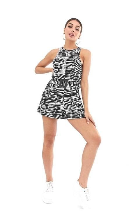 Swing Romper With Belt In Zebra Animal Print by Asos