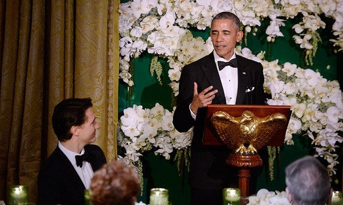 Before dinner, the U.S. president took a moment to say a few words about the Canadian prime minister. "You may just be the most popular Canadian named Justin," joked Barack in reference to another very famous Canuck, Justin Bieber.
<br>Photo: Getty Images