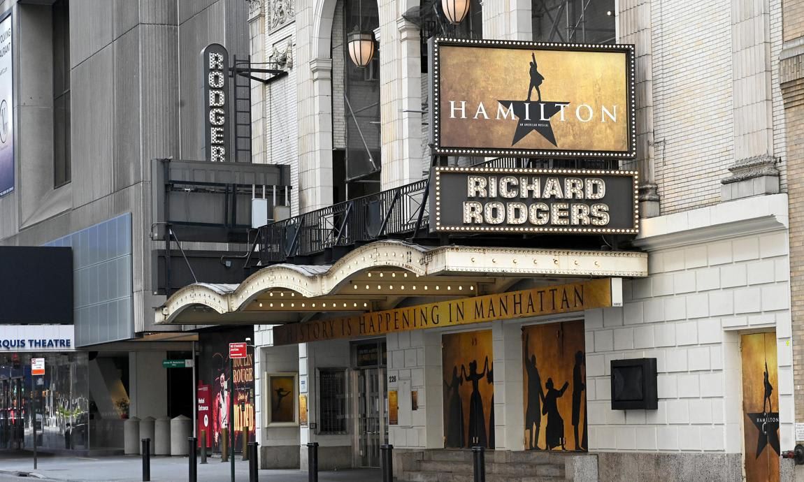 The Richard Rodgers Theater closed during the coronavirus pandemic on April 08, 2020 in New York City