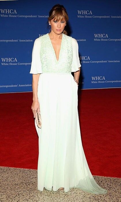 Ivanka Trump's stepmother stepped out in a flowing sea-foam dress for the 2015 annual White House Correspondents' Association Dinner in Washington, D.C.
Photo: Paul Morigi/WireImage