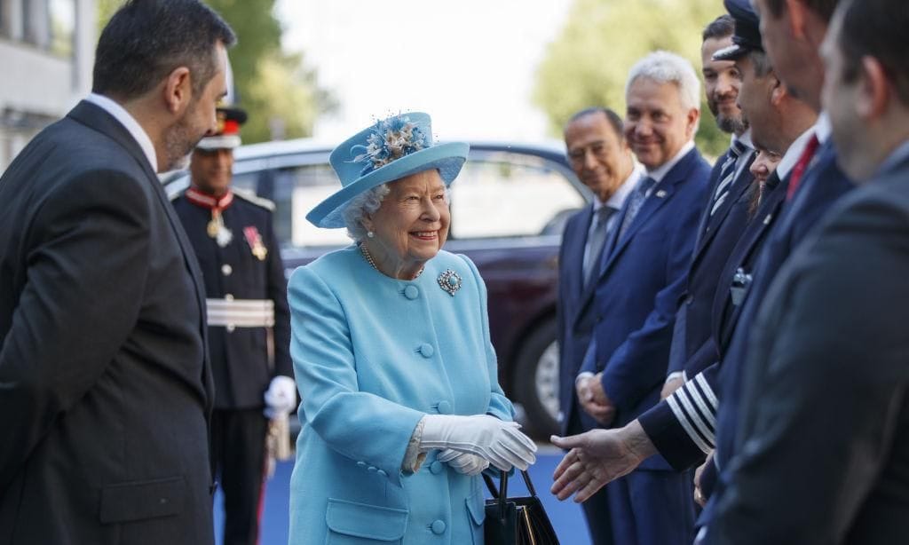 Queen Elizabeth II greets British Airways executives