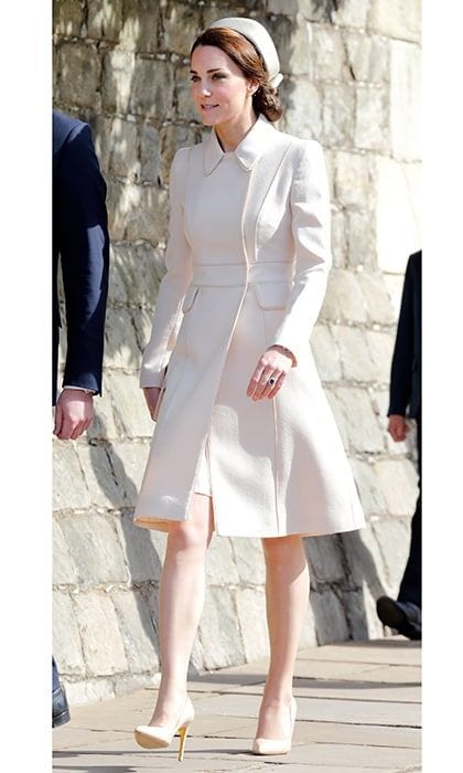 The Duchess of Cambridge looked ready for a sunny Easter Sunday in this cream-colored Catherine Walker coat at St George's Chapel, Windsor Castle on April 16, 2017.
Photo: Max Mumby/Indigo/Getty Images