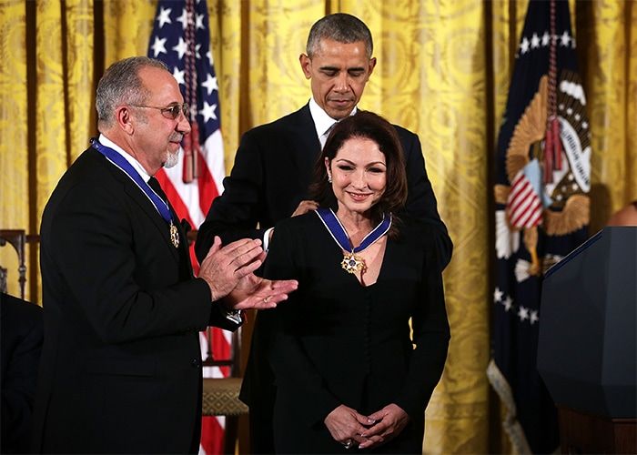 Emilio and Gloria Estefan with Barack Obama