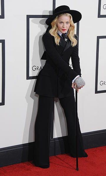 Madonna had jaws dropping when she showed up in this tailored black ensemble, which she revealed her 8-year-old son David had styled for her.
<br>
Photo: Getty Images