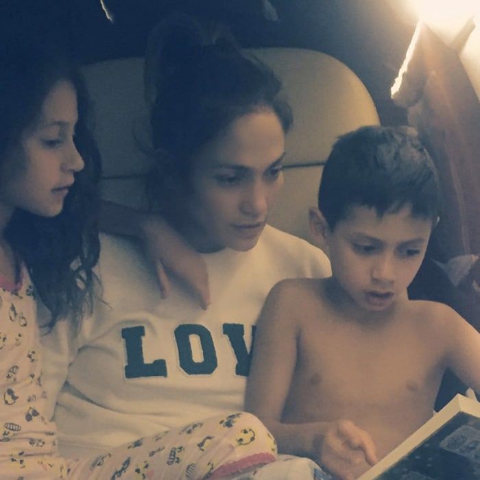 Even at 35,000 feet in the air, Jennifer Lopez made sure to read a bedtime story to her twins, Emme and Max.
Photo: Instagram/@egt239