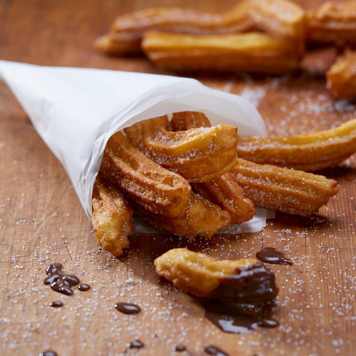 Platter of Churros with Chocolate Dipping Sauce