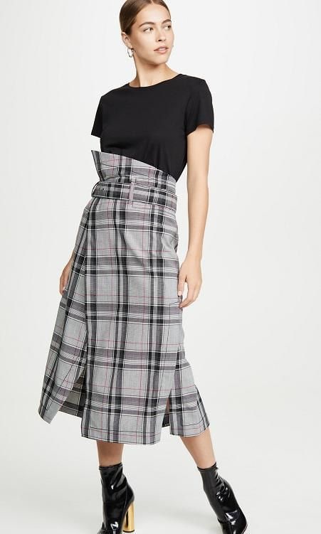 Plaid Belted Topstich Skirt by 3.1 Phillip Lim