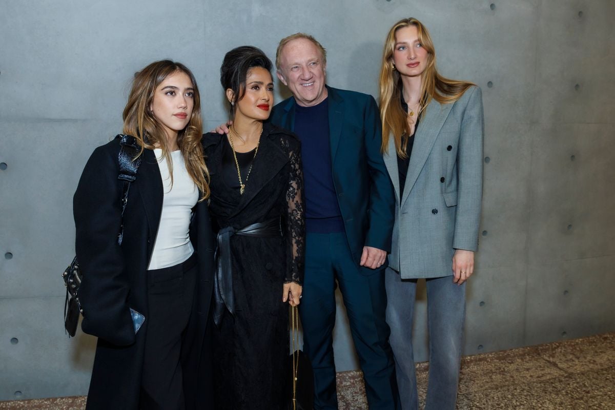 Valentina Paloma Pinault, Salma Hayek, Francois-Henri Pinault and Mathilde Pinault attend the "Corps Et Ames" Exhibition at Bourse De Commerce Pinault Collection