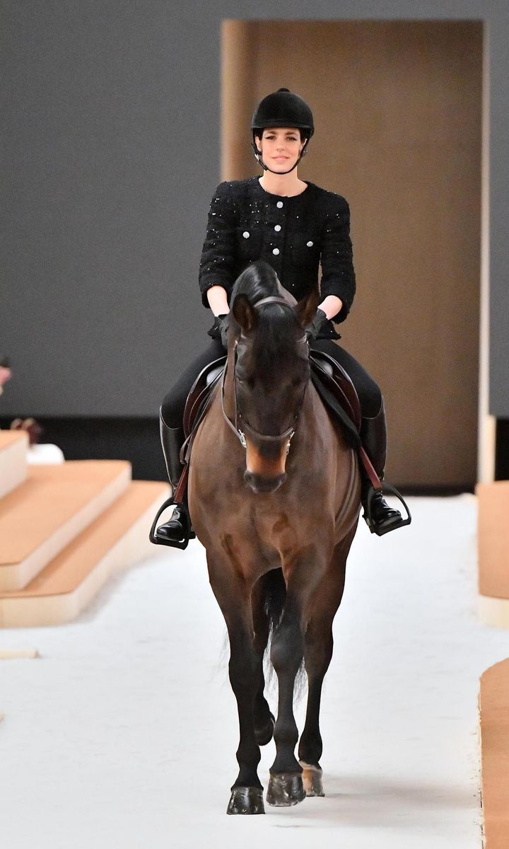 Charlotte Casiraghi rode a horse during the Chanel Haute Couture Spring/Summer 2022 show on Jan. 25