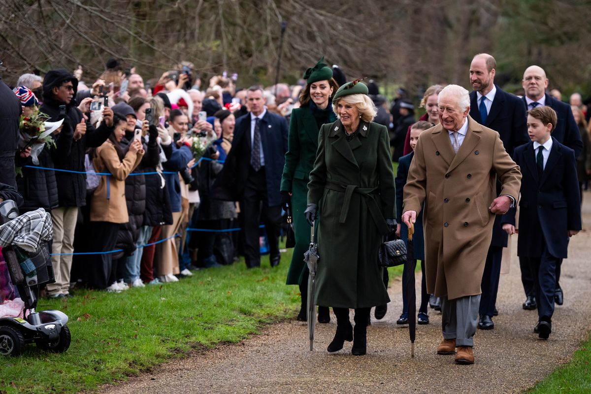 King Charles III and Queen Camilla followed by (second row, left to right) the Princess of Wales, the Prince of Wales and Prince George attending the Christmas Day morning church service at St Mary Magdalene Church in Sandringham, Norfolk. Picture date: Wednesday December 25, 2024. (Photo by Aaron Chown/PA Images via Getty Images)