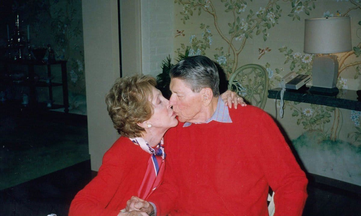 Former President Ronald Reagan Gets A Kiss From His Wife Nancy On The Occasi