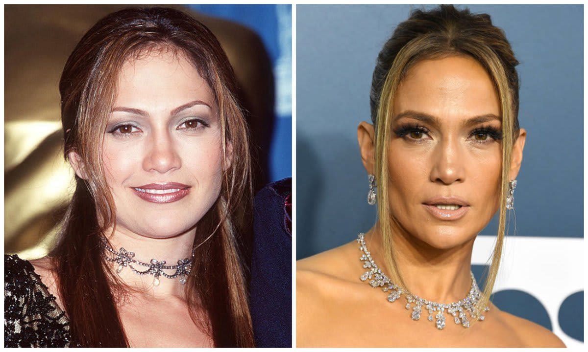 Jennifer Lopez and her before and after makeup