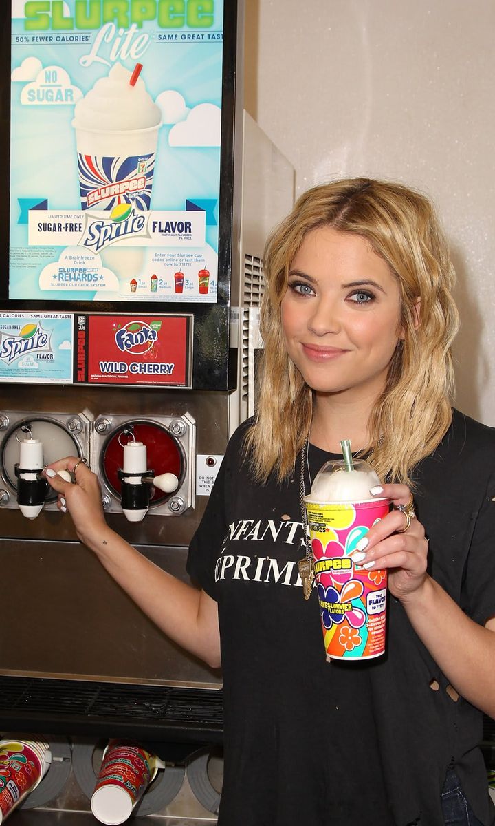 Actress Ashley Benson Of ABC's Hit TV Show "Pretty Little Liars" Takes Ceremonial First Slurpee Sip Of Summer To Celebrate 7-Eleven's #Awesummer Summer Slurpee Days