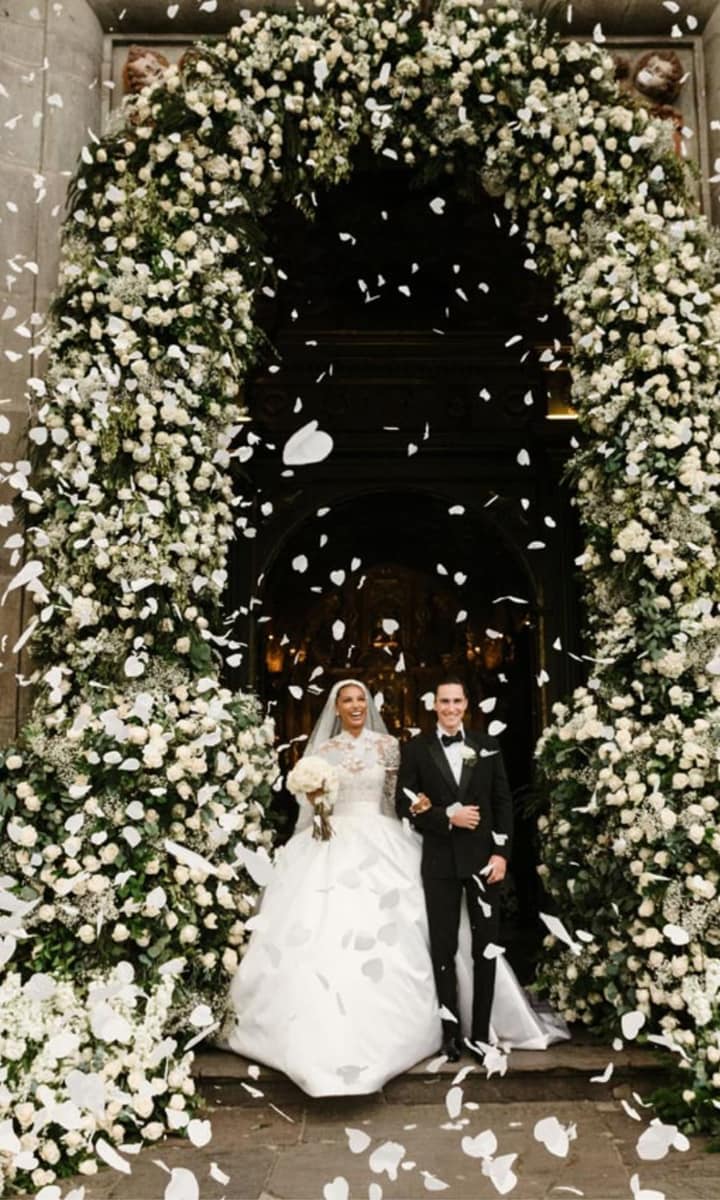 Jasmine Tookes marries Juan David Borrero wearing a dress inspired by Grace Kelly