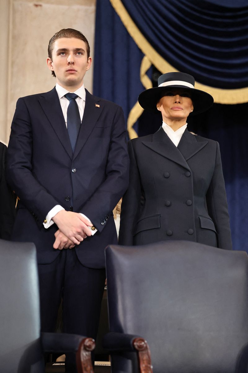 Barron Trump and Melania Trump attend the inauguration of US President-elect Donald Trump 