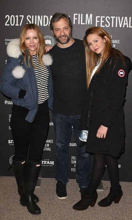 Judd Apatow was sandwiched between two of his favorite leading ladies, wife Leslie Mann and daughter Iris Apatow, at <i>The Big Sick</i> premiere during the 2017 Sundance Film Festival.
Photo: C Flanigan/FilmMagic