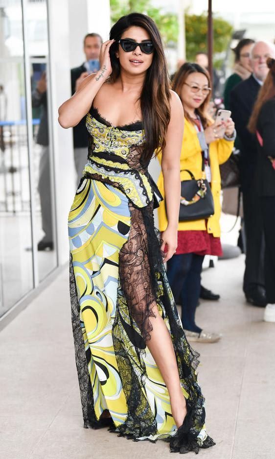 Priyanka Chopra wearing a maxi dress with lace panels
