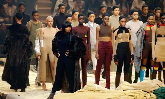 Kanye recruited supermodel Naomi Campbell to walk in his fashion show. The 45-year-old looked incredible in a skin tight black jumpsuit and long black fur coat.
<br>
Photo: Getty Images