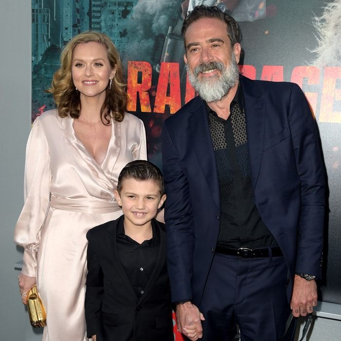 Jeffrey Dean Morgan and Hilarie Burton's eight-year-old son Augustus "Gus" was a red carpet natural at the premiere of <i>Rampage</i> in April 2018. The couple's oldest was dapper in a black suit with black shirt and his hair slicked back.
As for his mom, Hilarie stunned in a blush satin dress just two months after welcoming their second child, a baby girl George Virginia in February.
Photo: Getty Images