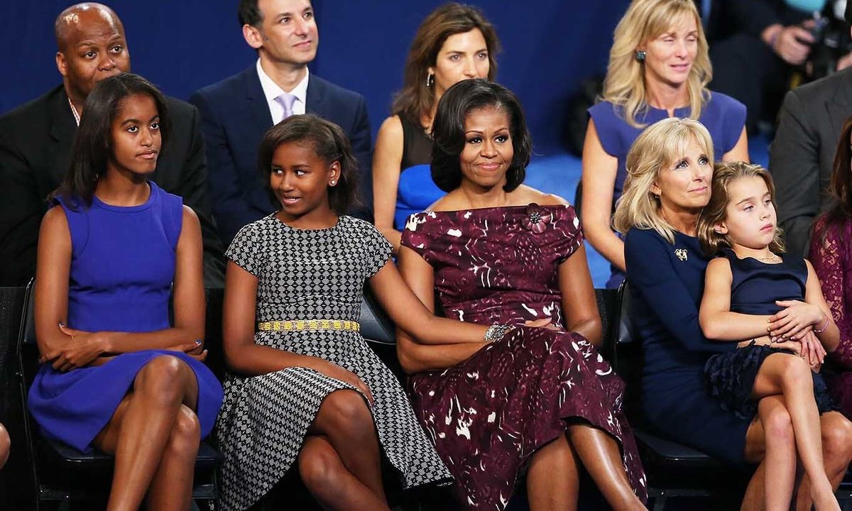 September 2012: Front row style doesn't just happen at Fashion Week! While their father accepted his nomination for his second Presidential bid, Sasha and Malia were stylishly seated next to mom.
<br>
Photo: Getty Images