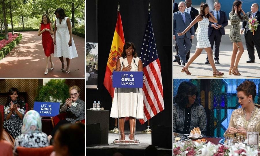 A look at <a href="https://us.hellomagazine.com/tags/1/michelle-obama/"><strong>Michelle Obama</strong></a>'s "Let Girls Learn" trip with daughters Malia and Sasha. During their travels to Liberia, Morocco and Spain, the trio will meet with government officials, royals and celebrities who are advocates of the campaign.
<br>
Michelle even launched a Snapchat to document the trip to show students in the states the plight of 62 million girls around the world who cannot get an education.
<br>
Photos: Getty Images