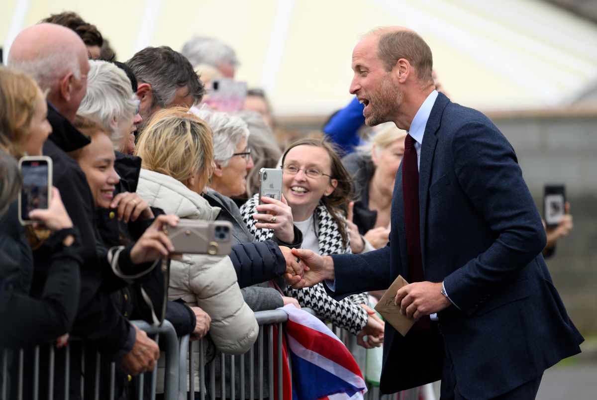 LLANELLI, WALES - SEPTEMBER 10: Prince William, Prince of Wales visits Swiss Valley Community Primary School on September 10, 2024 in Llanelli, Wales. The Prince of Wales visited Llanelli in South Wales on Tuesday to celebrate the region's rich culture and sporting achievements, while engaging with local residents. (Photo by Karwai Tang/WireImage)