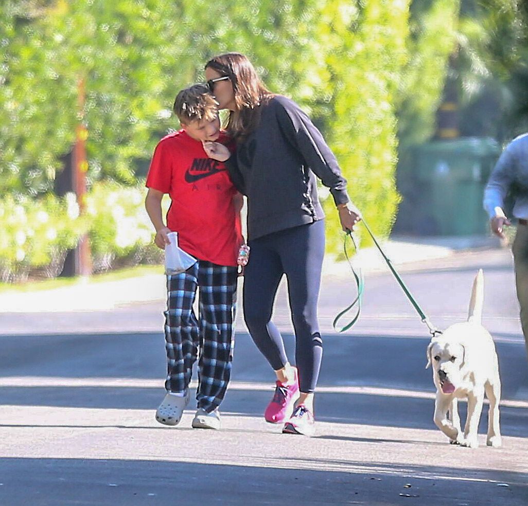 Jennifer Garner enjoys a relaxing walk in Brentwood with her son Samuel and their family dog.