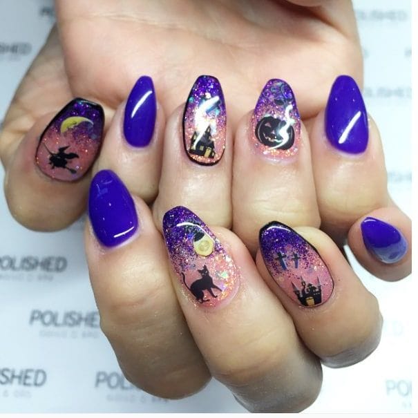 Instagrammer @sparklinglv slays again with these feminine nails, adorned with black cats and witches and a bit of sparkle.
Photo: Instagram