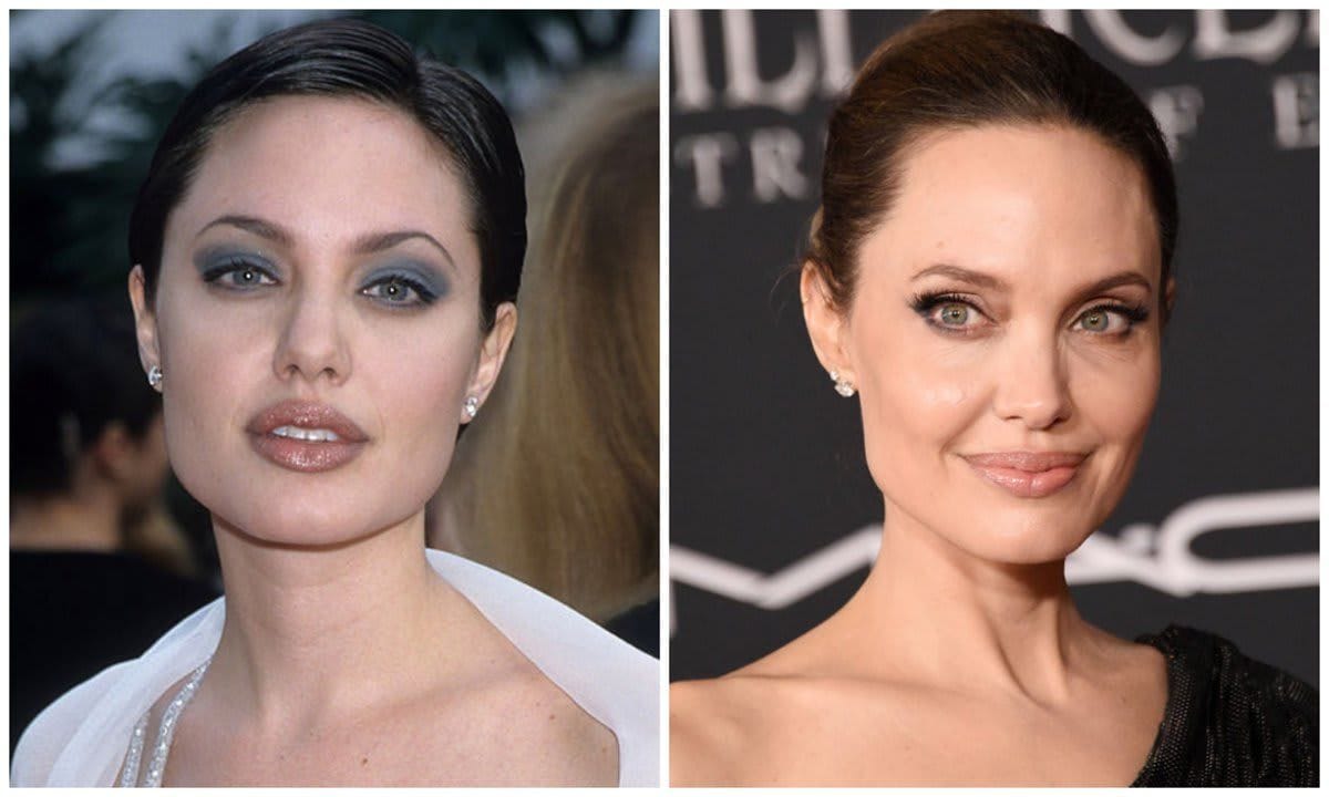 Angelina Jolie and her makeup before and after
