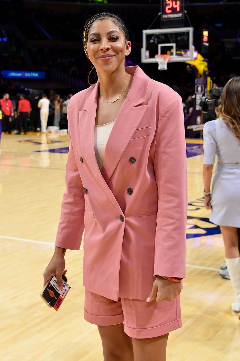 Candace Parker attends a basketball game between the Los Angeles Lakers and the Phoenix Suns at Crypto.com Arena on October 26, 2023, in Los Angeles, California. NOTE TO USER: User expressly acknowledges and agrees that, by downloading and or using this photograph, User is consenting to the terms and conditions of the Getty Images License Agreement.  