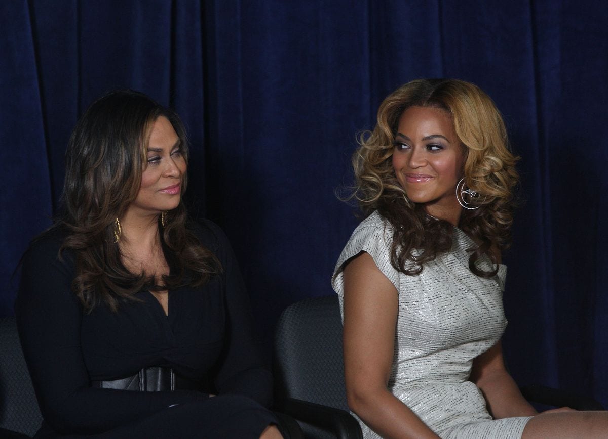 Tina Knowles and Beyonce attend the unveiling of the Beyonce Cosmetology Center on March 5, 2010 in New York City. (Photo by Bennett Raglin/WireImage)