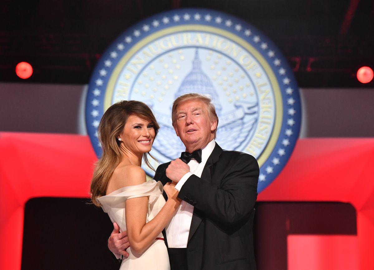 WASHINGTON, DC - JANUARY 20: President Donald Trump and First Lady Melania Trump dance at the Freedom Ball on January 20, 2017 in Washington, D.C. Trump will attend a series of balls to cap his Inauguration day. (Photo by Kevin Dietsch - Pool/Getty Images)