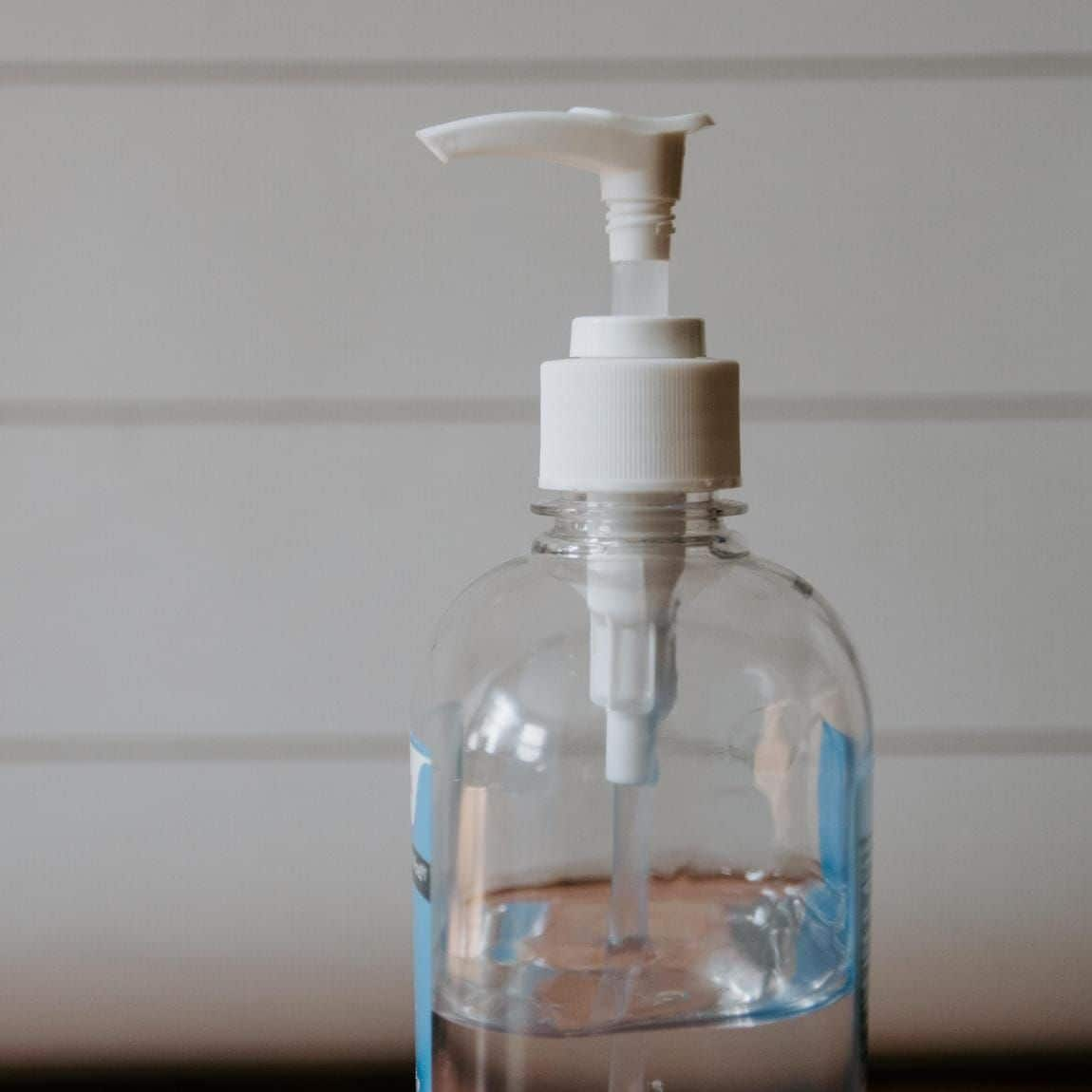 clear bottle of hand sanitizer