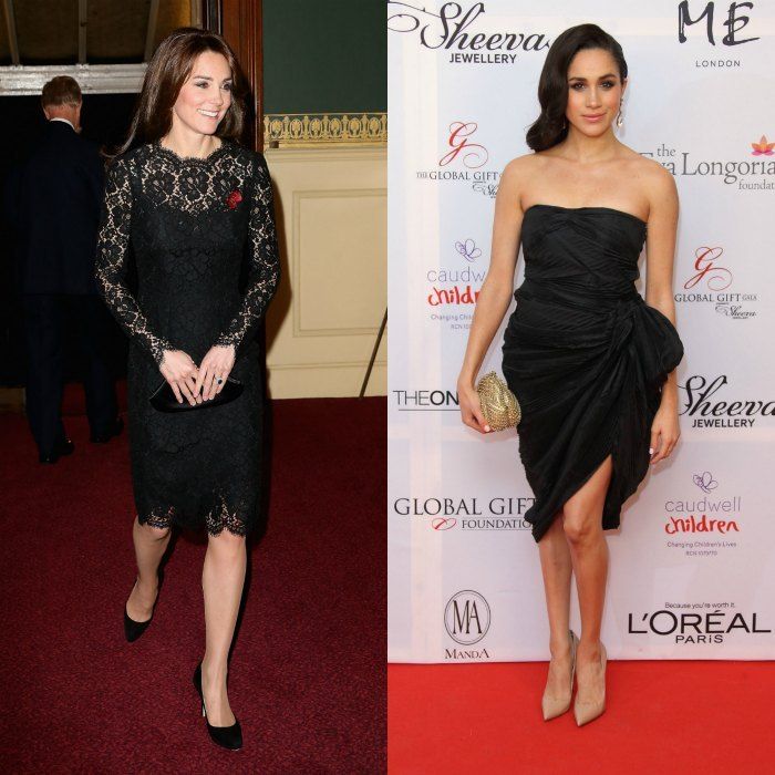 <b>LBD</b>
Meghan and Kate both proved you can never go wrong with the closet staple of a little black dress. Prince George's mom stepped out in a Dolce and Gabbana lace dress for the 2015 Festival of Remembrance. Two years earlier in London, L.A. native Meghan turned heads wearing a strapless mini to the London Global Gift Gala.
Photos: Getty Images/WireImage