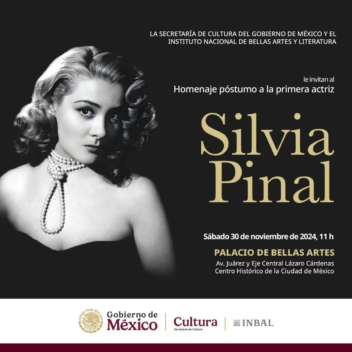 The tribute to Silvia Pinal will begin at 11:00 a.m. this Saturday at the Palacio de Bellas Artes.