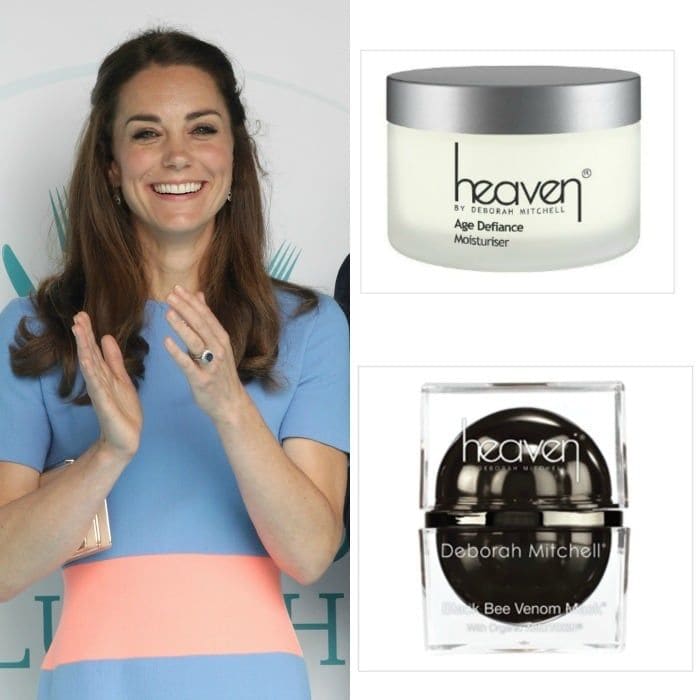 <b>Kate's heavenly shine</b>
<br>
<br>
The Product: Deborah Mitchell's Heaven Skincare Line
<br>
<br>
Kate's glow is compliments of a range of Deborah's custom line of beauty products. The Duchess is a avid user of the bee venom mask in black and gold which acts like a natural facelift and tightens the skin all while cleaning it. The stunning royal also uses the brand's age defiance cream to reduce wrinkles.
<br>
<br>
Bee Venom mask, $246
Age Defiance cream, $7
available at heavenskincareusa.com
<br>
<br>
Photo: Getty Images