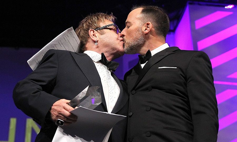 Sir Elton John and his husband David Furnish shared this special moment at the 18th Annual HRC National Dinner in 2014.
Photo: Paul Morigi/Getty Images