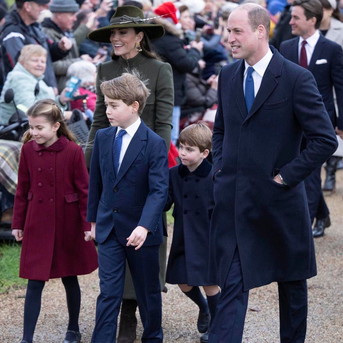 Princess Charlotte, Prince George and Prince Louis with their parents. This year is William and Catherine's first Christmas as the Prince and Princess of Wales