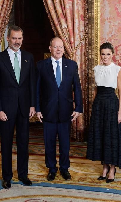 King Felipe and Queen Letizia welcome Prince Albert to palace reception