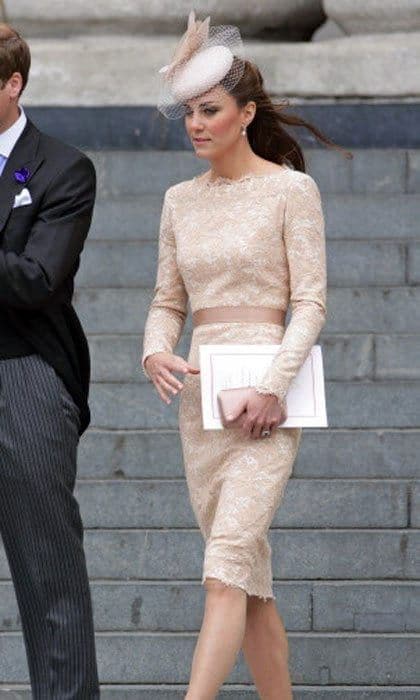 The Duchess emodies sleek and sophistication in this custom lace dress.
<br>
Photo: Getty Images