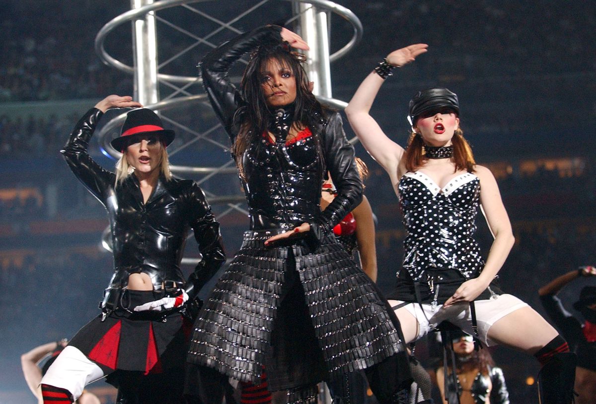 Janet Jackson performs at the Super Bowl XXXVIII Halftime Show