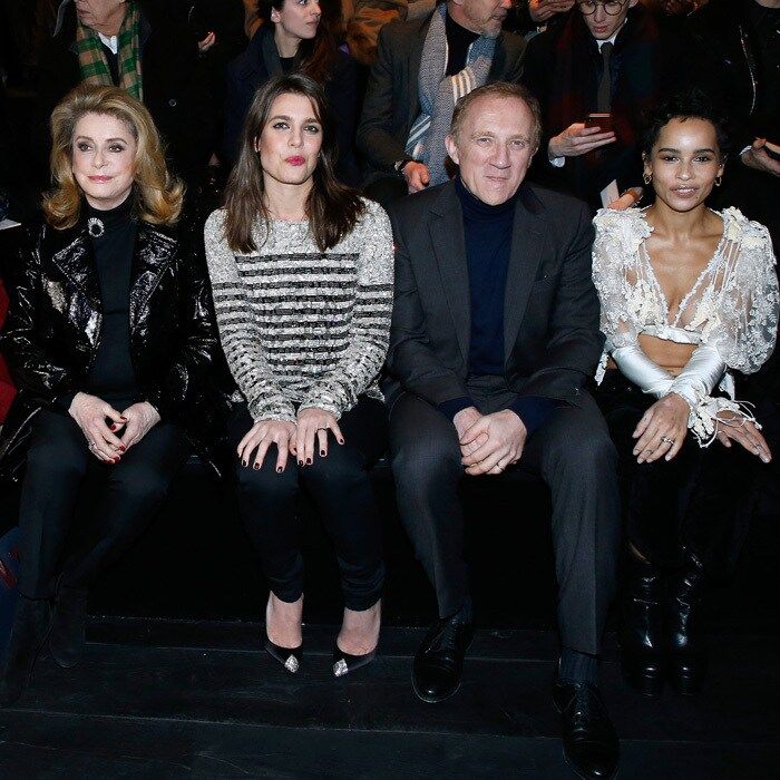 Pauline wasn't the only member of her royal family at the Paris shows! Princess Grace's oldest granddaughter Charlotte Casiraghi (second from the left), hit the Paris Fashion Week circuit attending the Saint Laurent show. The Monaco royal was in good company sitting alongside Catherine Deneuve, Francois-Henri Pinault and Zoe Kravitz.
Photo: Bertrand Rindoff Petroff/Getty Images