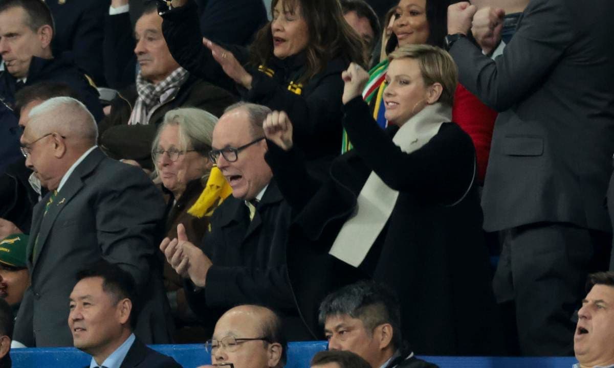 The royal mom of two, who was born in Africa, excitedly cheered for her team alongside Prince Albert.