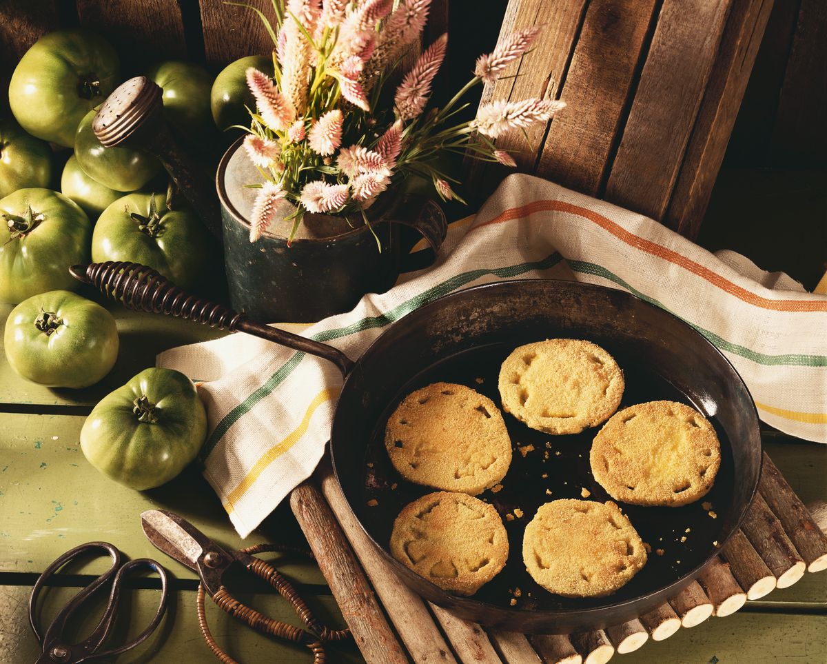 Rustic Fried Green Tomatoes in Skillet