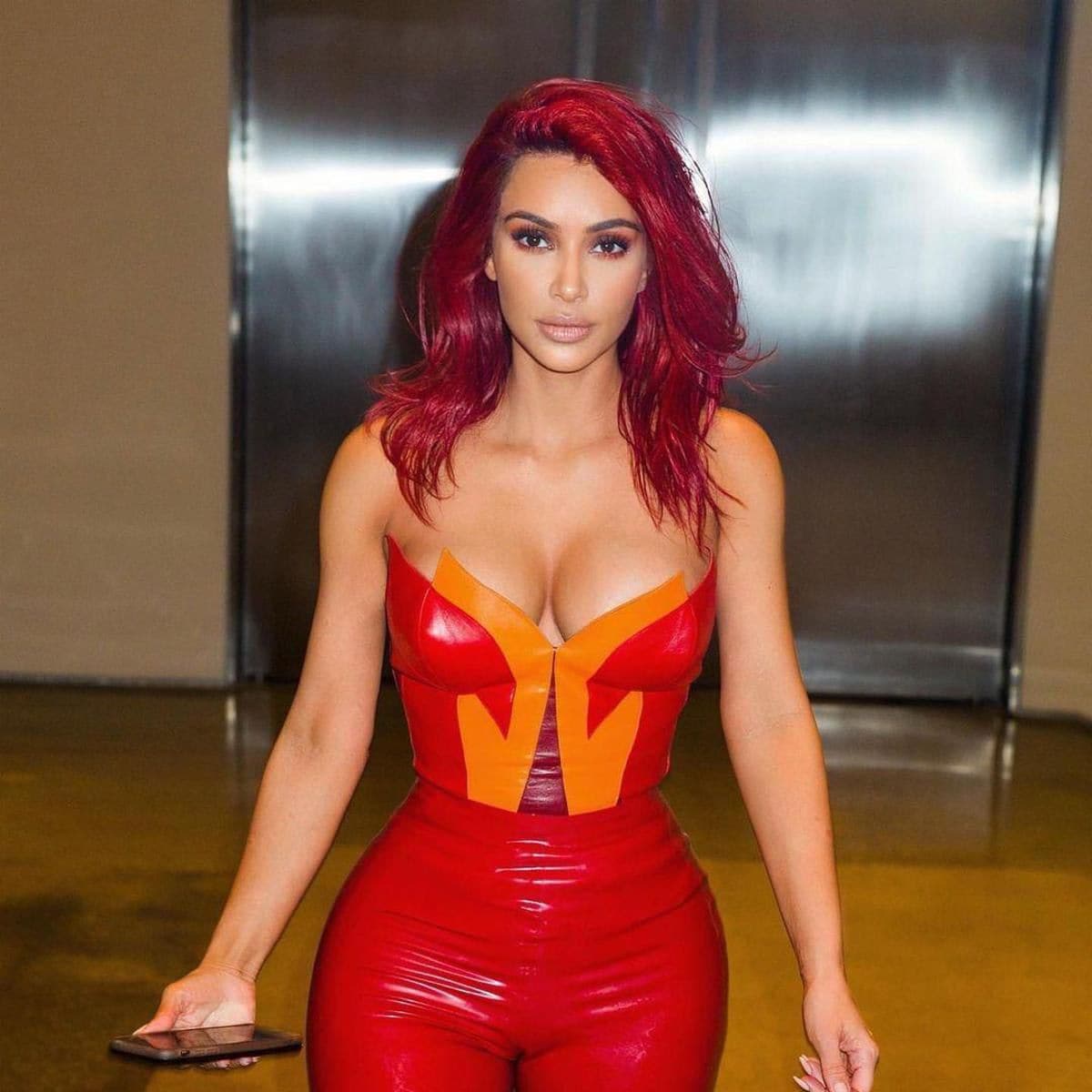 Kim Kardashian red latex outfit