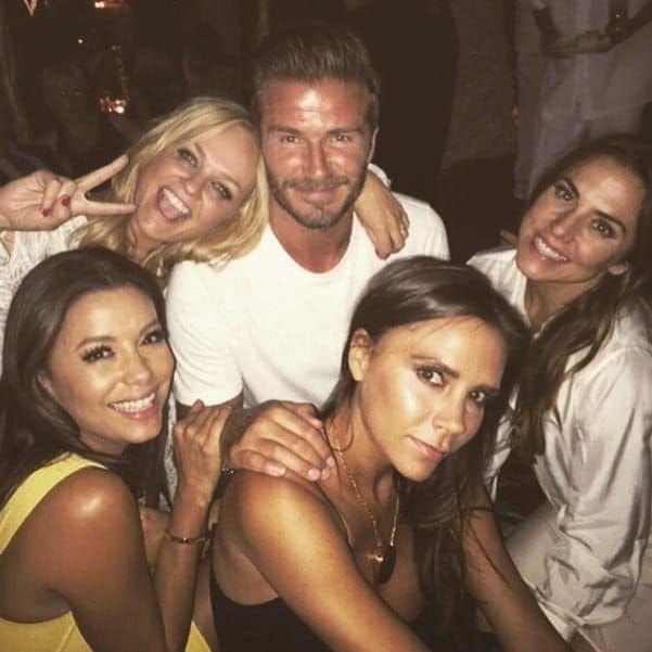 David with Emma Bunton Mel C, Eva Longoria and wife Victoria
Photo: Instagram