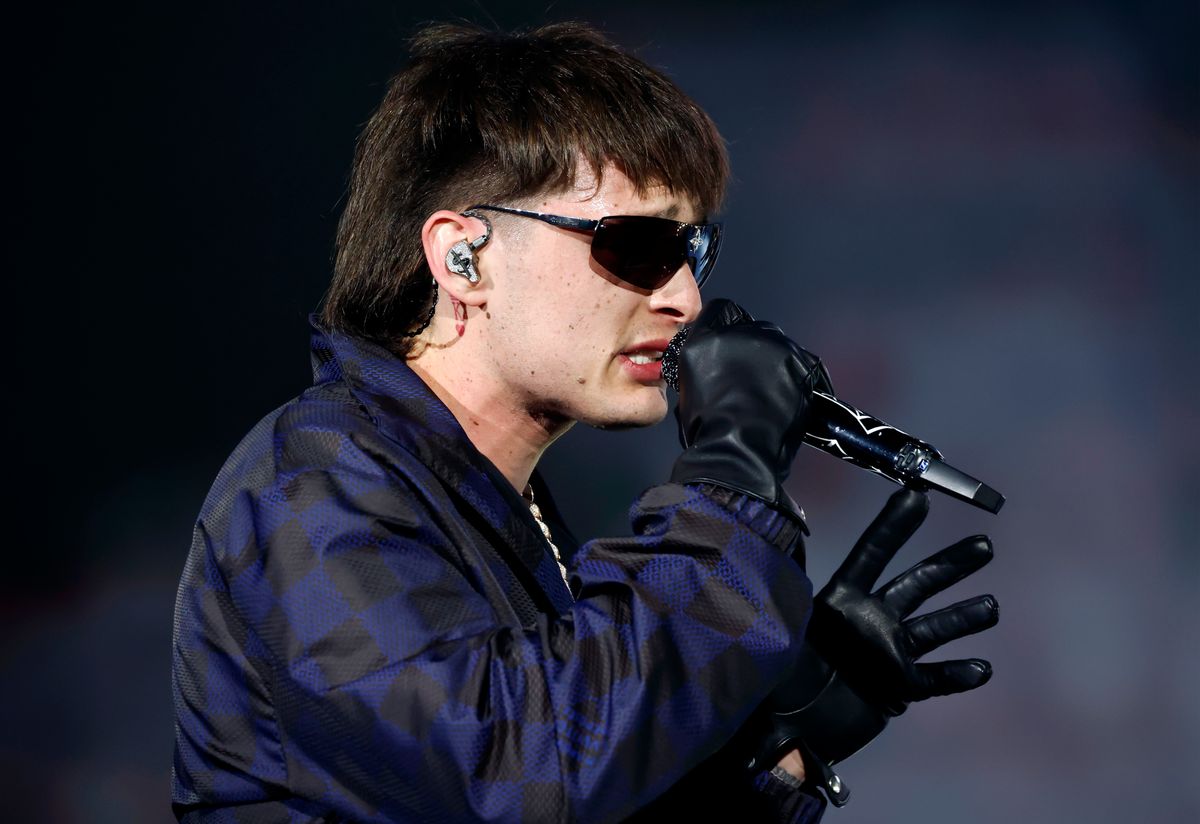 Peso Pluma performs at the Coachella Stage during the 2024 Coachella Valley Music and Arts Festival at the Empire Polo Club on April 19, 2024, in Indio, California. 